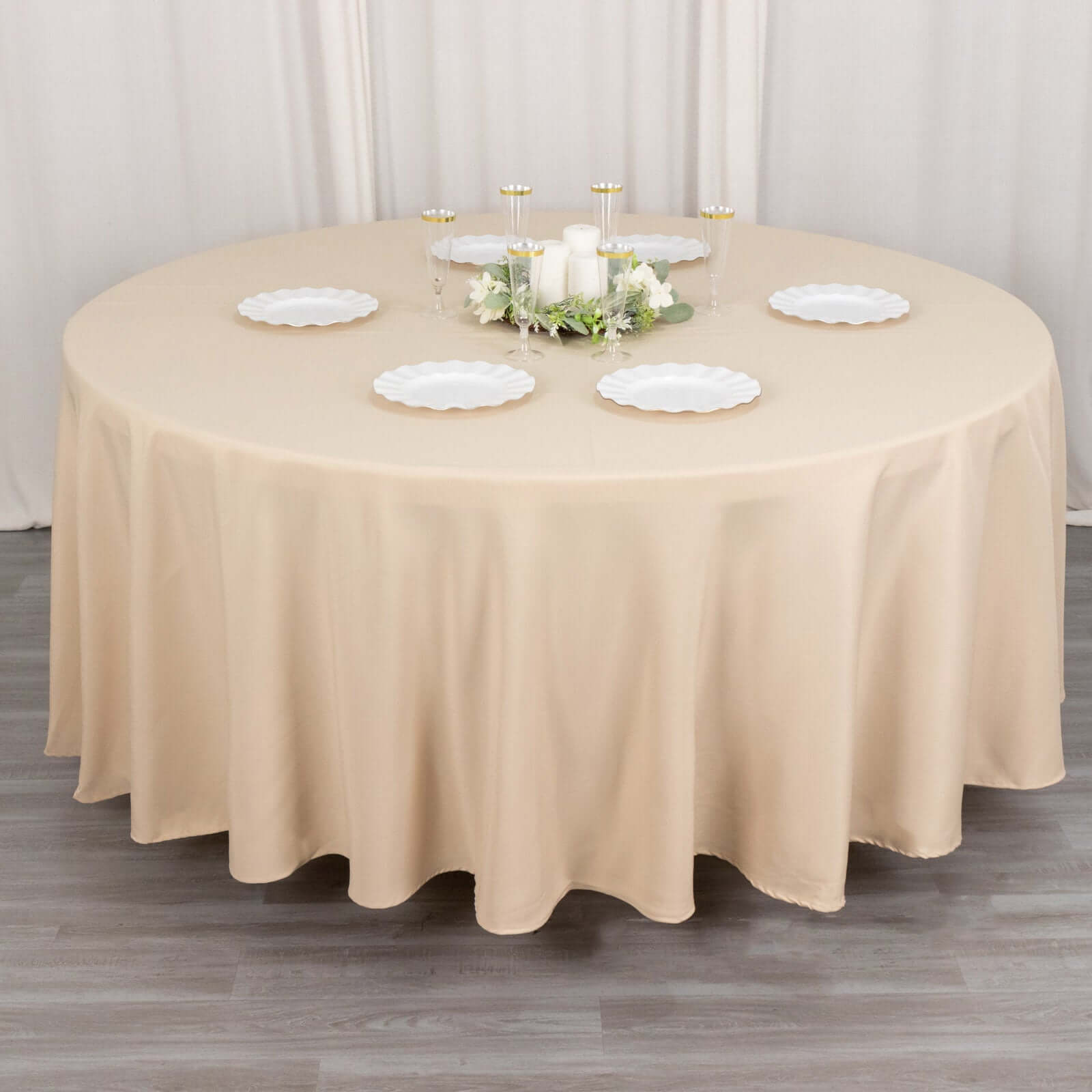 Premium Polyester 108" Round Tablecloth Beige - Wrinkle - Resistant 220GSM Table Cover - Bell Racket Store