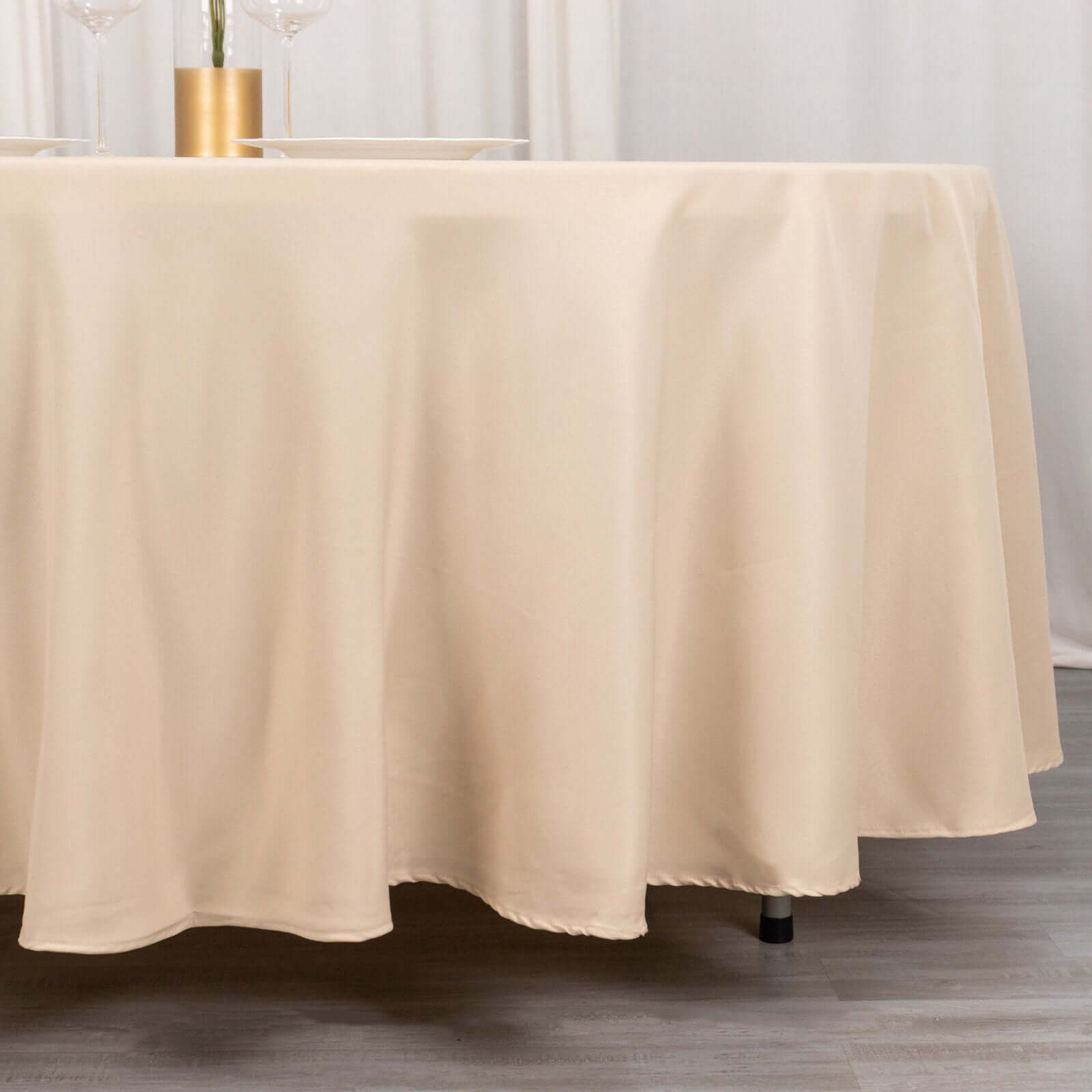 Premium Polyester 108" Round Tablecloth Beige - Wrinkle - Resistant 220GSM Table Cover - Bell Racket Store