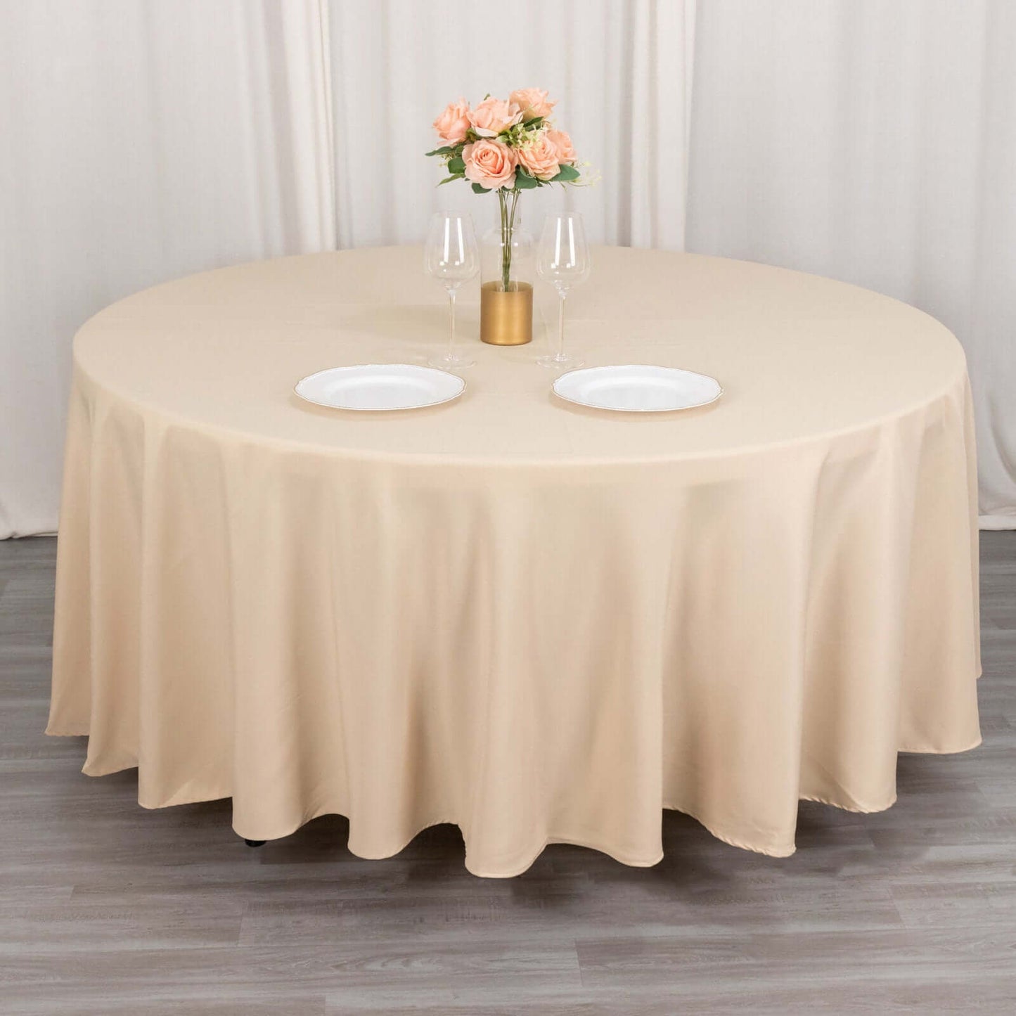 Premium Polyester 108" Round Tablecloth Beige - Wrinkle - Resistant 220GSM Table Cover - Bell Racket Store