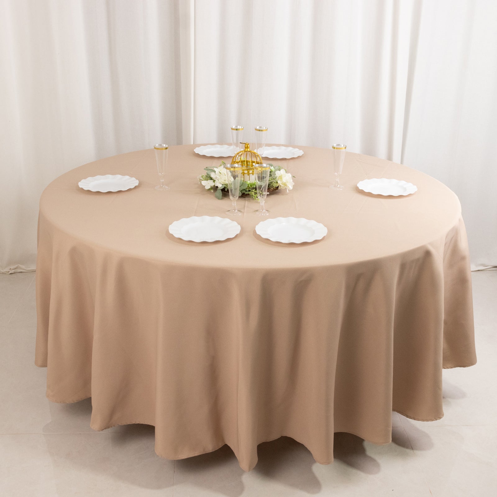 Premium Polyester 108" Round Tablecloth Nude - Wrinkle - Resistant 220GSM Table Cover - Bell Racket Store