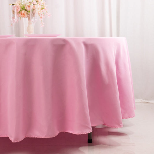 Premium Polyester 108" Round Tablecloth Pink - Wrinkle - Resistant 220GSM Table Cover - Bell Racket Store