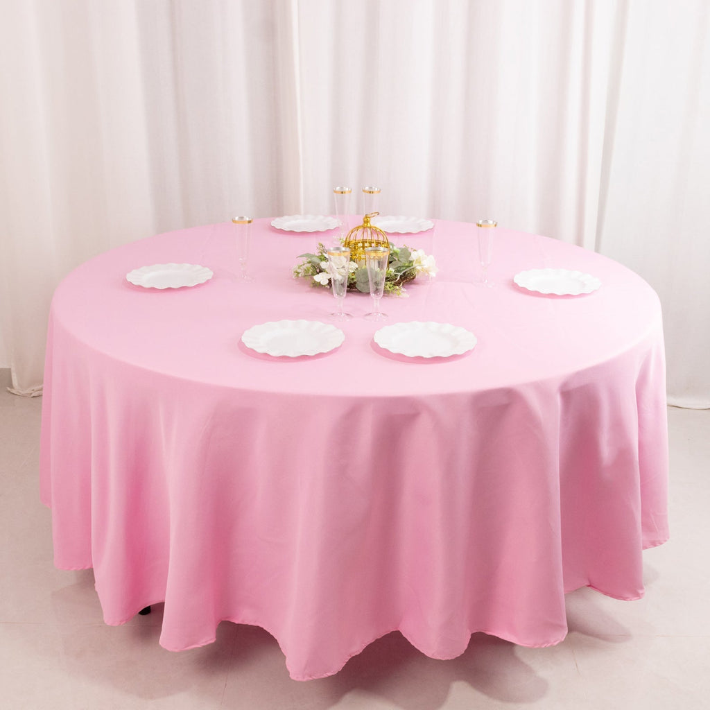 Premium Polyester 108" Round Tablecloth Pink - Wrinkle - Resistant 220GSM Table Cover - Bell Racket Store