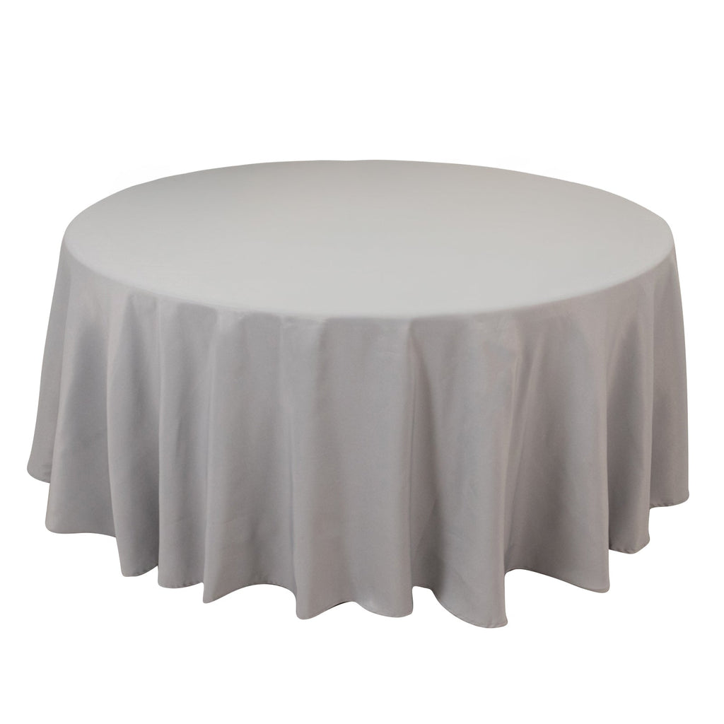 Premium Polyester 108" Round Tablecloth Silver - Wrinkle - Resistant 220GSM Table Cover - Bell Racket Store