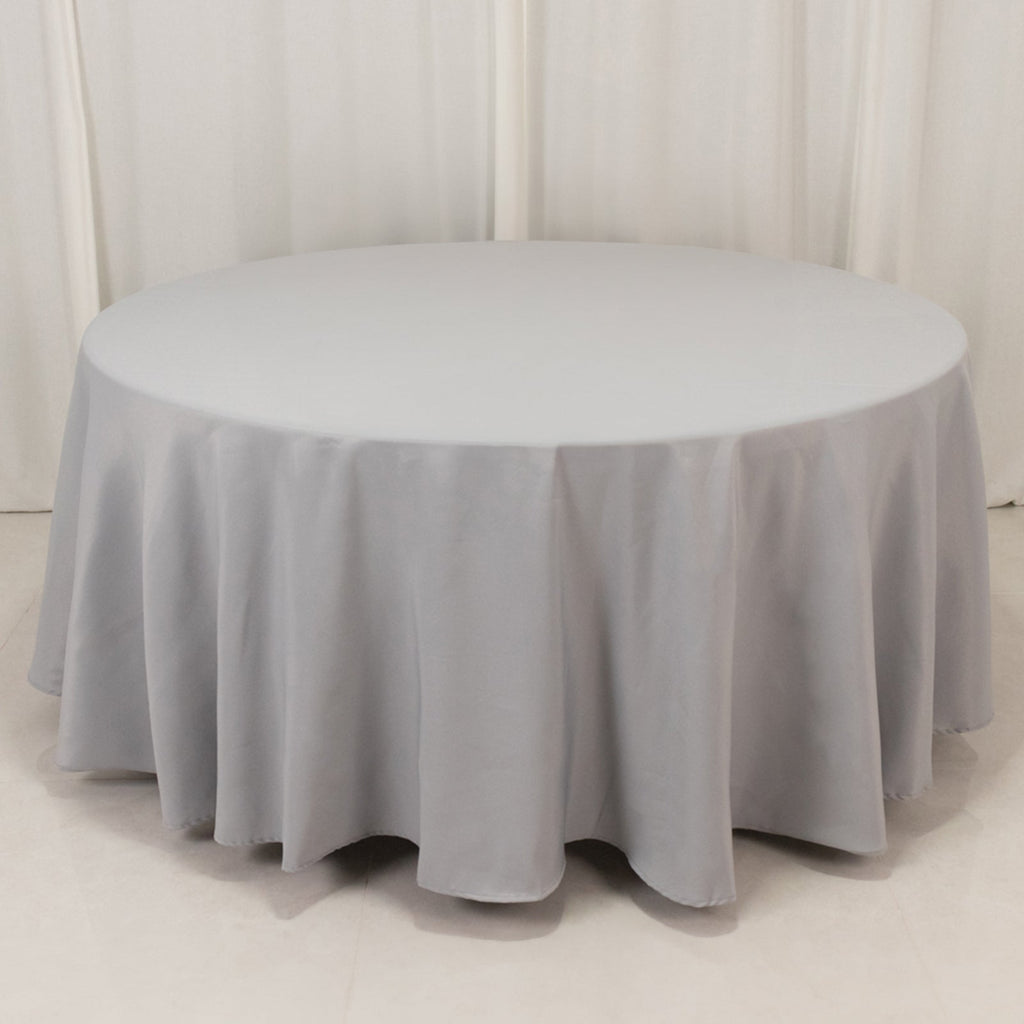 Premium Polyester 108" Round Tablecloth Silver - Wrinkle - Resistant 220GSM Table Cover - Bell Racket Store