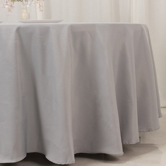 Premium Polyester 108" Round Tablecloth Silver - Wrinkle - Resistant 220GSM Table Cover - Bell Racket Store