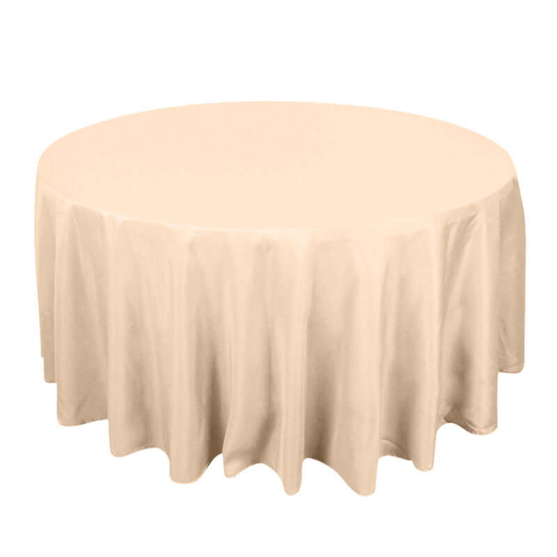 Premium Polyester 120" Round Tablecloth Beige - Seamless 220GSM Wrinkle - Resistant Table Cover - Bell Racket Store