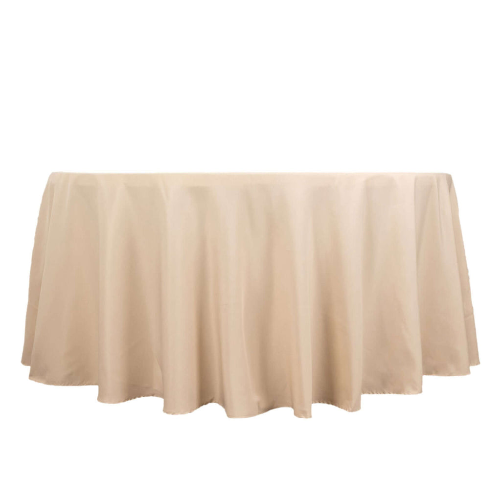Premium Polyester 120" Round Tablecloth Beige - Seamless 220GSM Wrinkle - Resistant Table Cover - Bell Racket Store