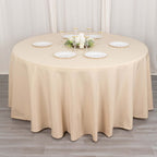 Premium Polyester 120" Round Tablecloth Beige - Seamless 220GSM Wrinkle - Resistant Table Cover - Bell Racket Store