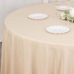 Premium Polyester 120" Round Tablecloth Beige - Seamless 220GSM Wrinkle - Resistant Table Cover - Bell Racket Store