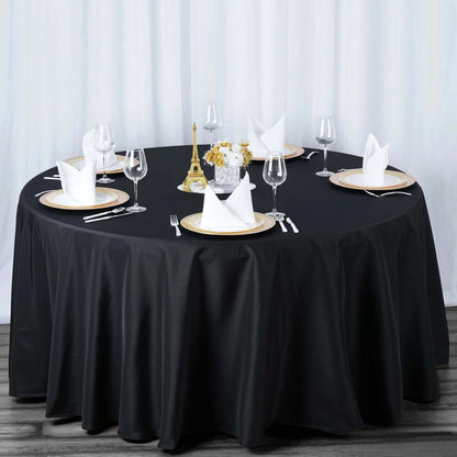 Premium Polyester 120" Round Tablecloth Black - Seamless 220GSM Wrinkle - Resistant Design for Classy Events - NestOCart