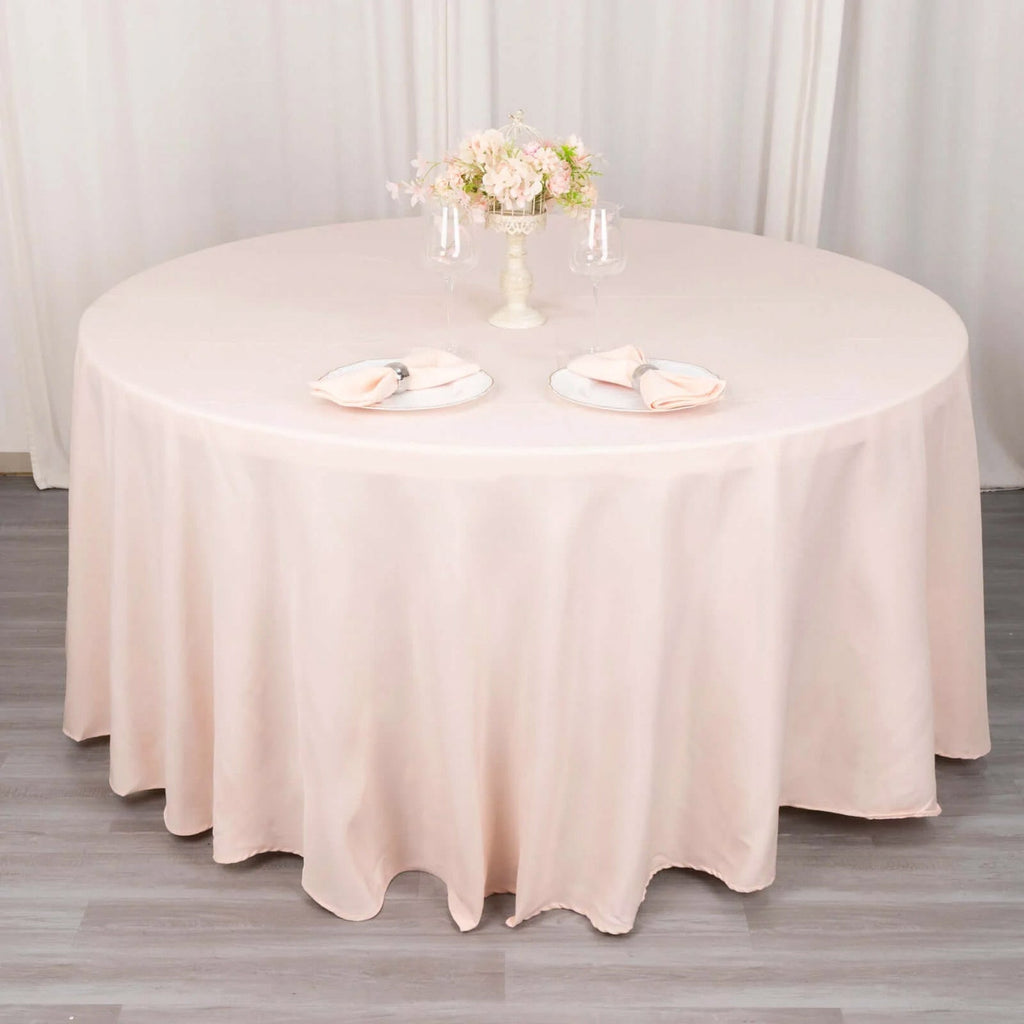 Premium Polyester 120" Round Tablecloth Blush - Seamless 220GSM Wrinkle - Resistant Table Cover - Bell Racket Store