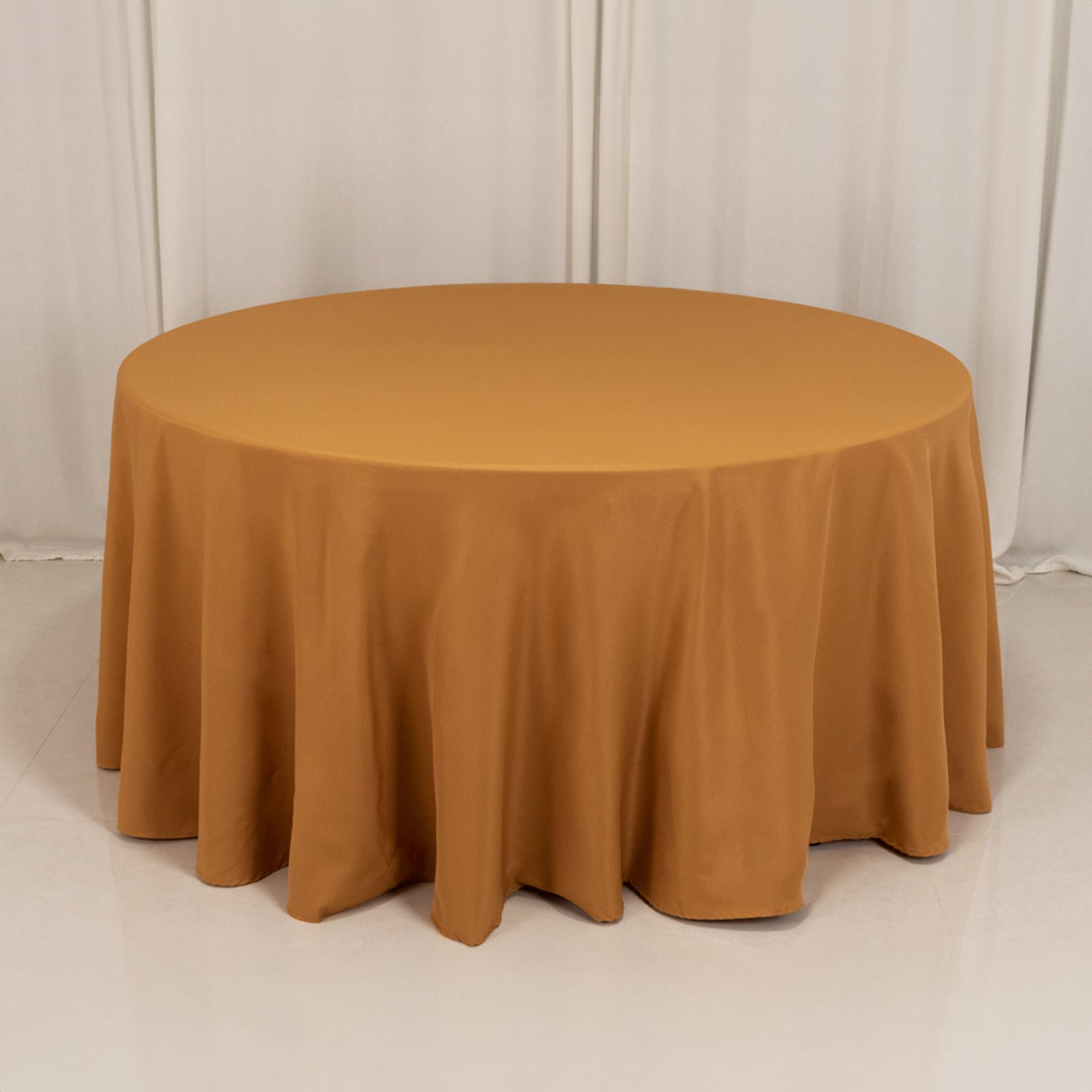 Premium Polyester 120" Round Tablecloth Gold - Seamless 220GSM Wrinkle - Resistant Design for Classy Events - Bell Racket Store