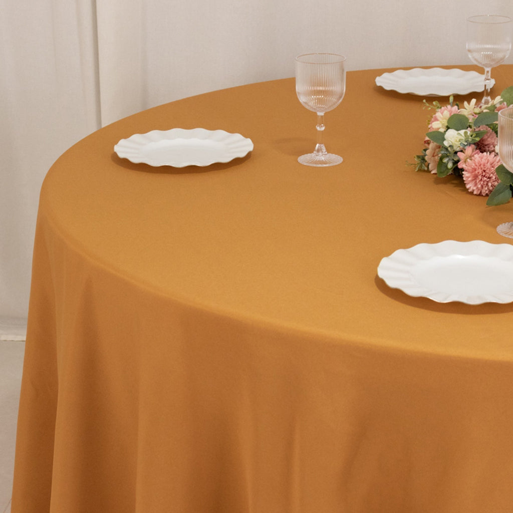 Premium Polyester 120" Round Tablecloth Gold - Seamless 220GSM Wrinkle - Resistant Design for Classy Events - Bell Racket Store