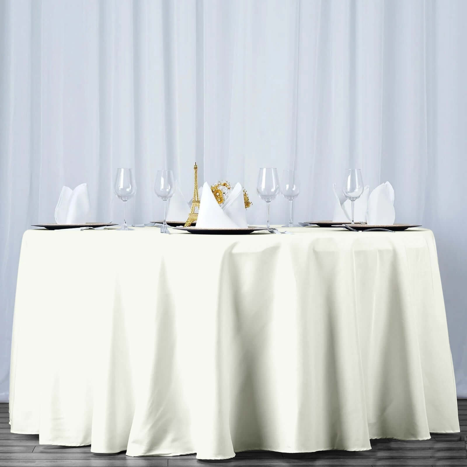 Premium Polyester 120" Round Tablecloth Ivory - Seamless 220GSM Wrinkle - Resistant Design Table Cover - NestOCart