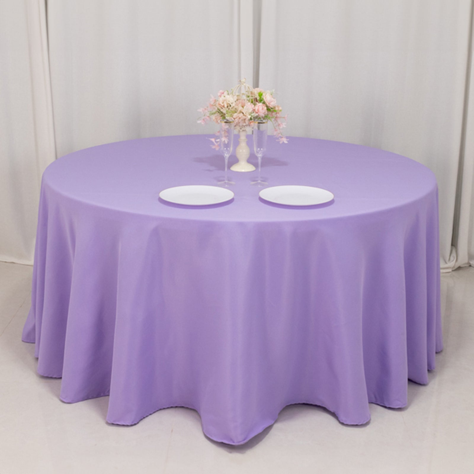Premium Polyester 120" Round Tablecloth Lavender Lilac - Seamless 220GSM Wrinkle - Resistant Table Cover - Bell Racket Store