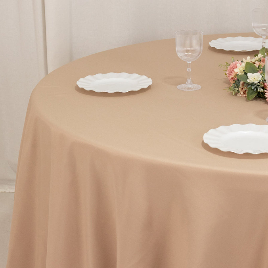Premium Polyester 120" Round Tablecloth Nude - Seamless 220GSM Wrinkle - Resistant Table Cover - Bell Racket Store