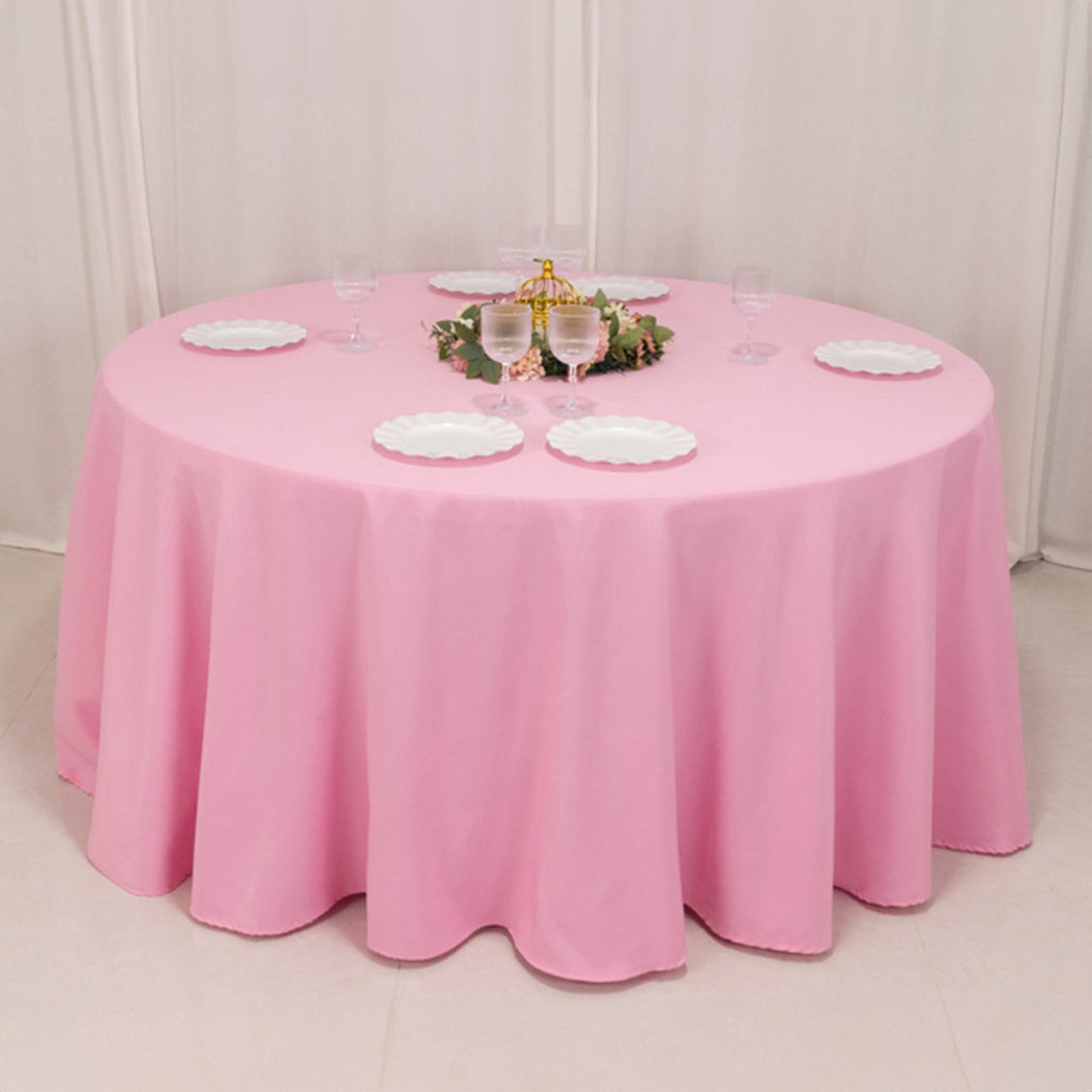 Premium Polyester 120" Round Tablecloth Pink - Seamless 220GSM Wrinkle - Resistant Table Cover - Bell Racket Store