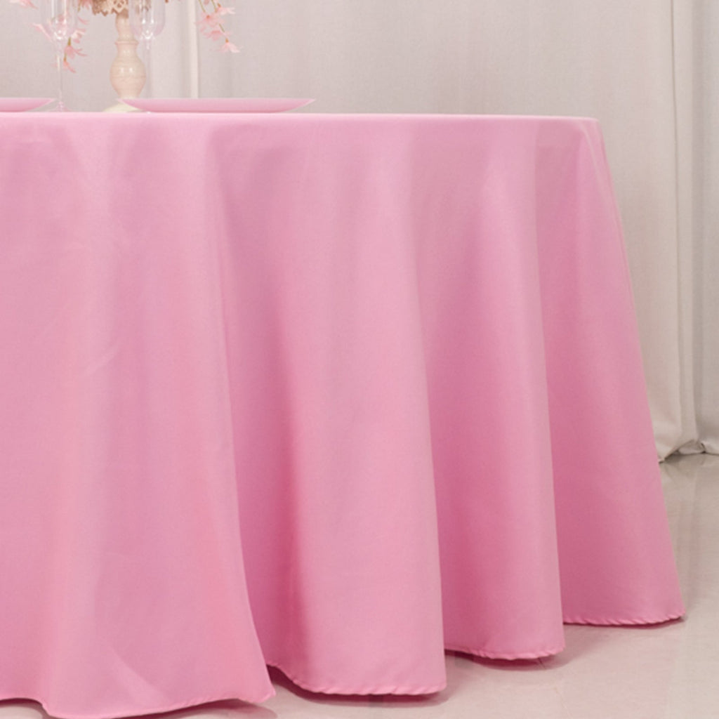 Premium Polyester 120" Round Tablecloth Pink - Seamless 220GSM Wrinkle - Resistant Table Cover - Bell Racket Store