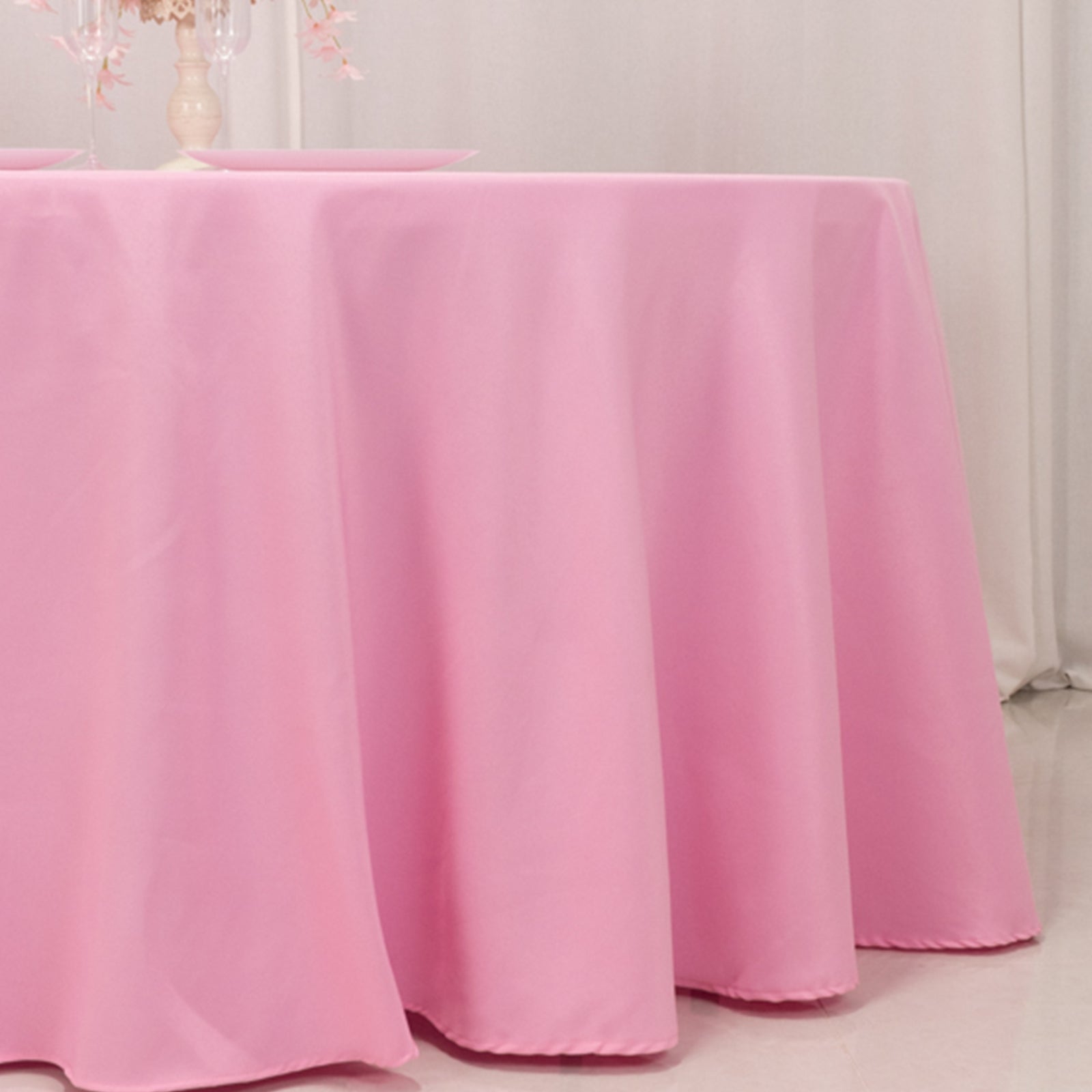 Premium Polyester 120" Round Tablecloth Pink - Seamless 220GSM Wrinkle - Resistant Table Cover - Bell Racket Store