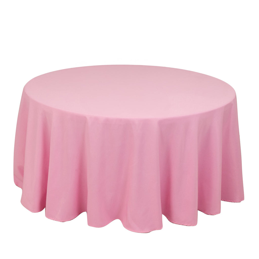 Premium Polyester 120" Round Tablecloth Pink - Seamless 220GSM Wrinkle - Resistant Table Cover - Bell Racket Store