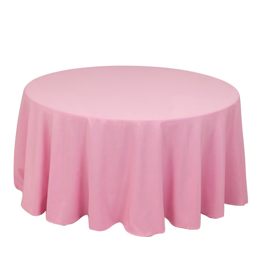 Premium Polyester 120" Round Tablecloth Pink - Seamless 220GSM Wrinkle - Resistant Table Cover - Bell Racket Store