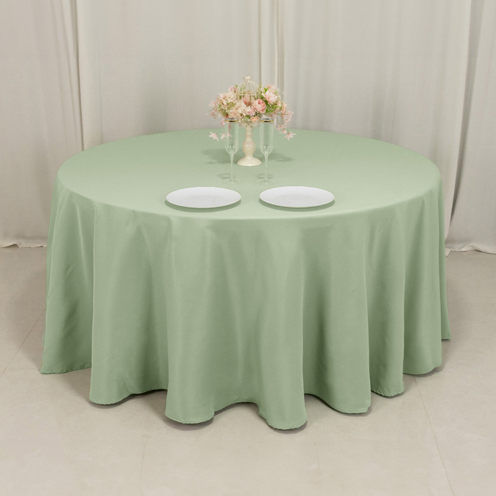 Premium Polyester 120" Round Tablecloth Sage Green - Seamless 220GSM Wrinkle - Resistant Table Cover - Bell Racket Store