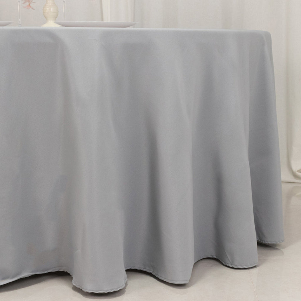Premium Polyester 120" Round Tablecloth Silver - Seamless 220GSM Wrinkle - Resistant Table Cover - Bell Racket Store