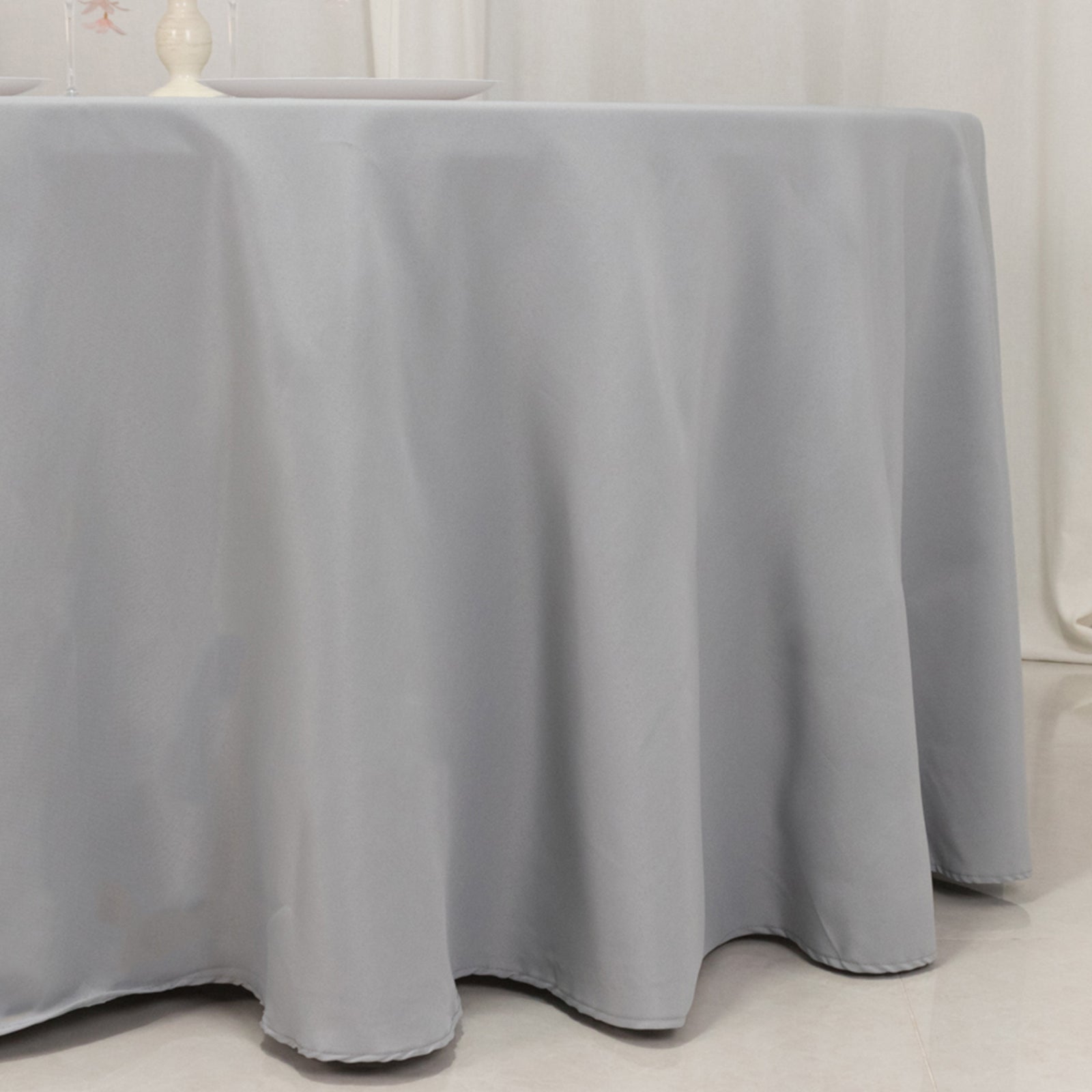 Premium Polyester 120" Round Tablecloth Silver - Seamless 220GSM Wrinkle - Resistant Table Cover - Bell Racket Store