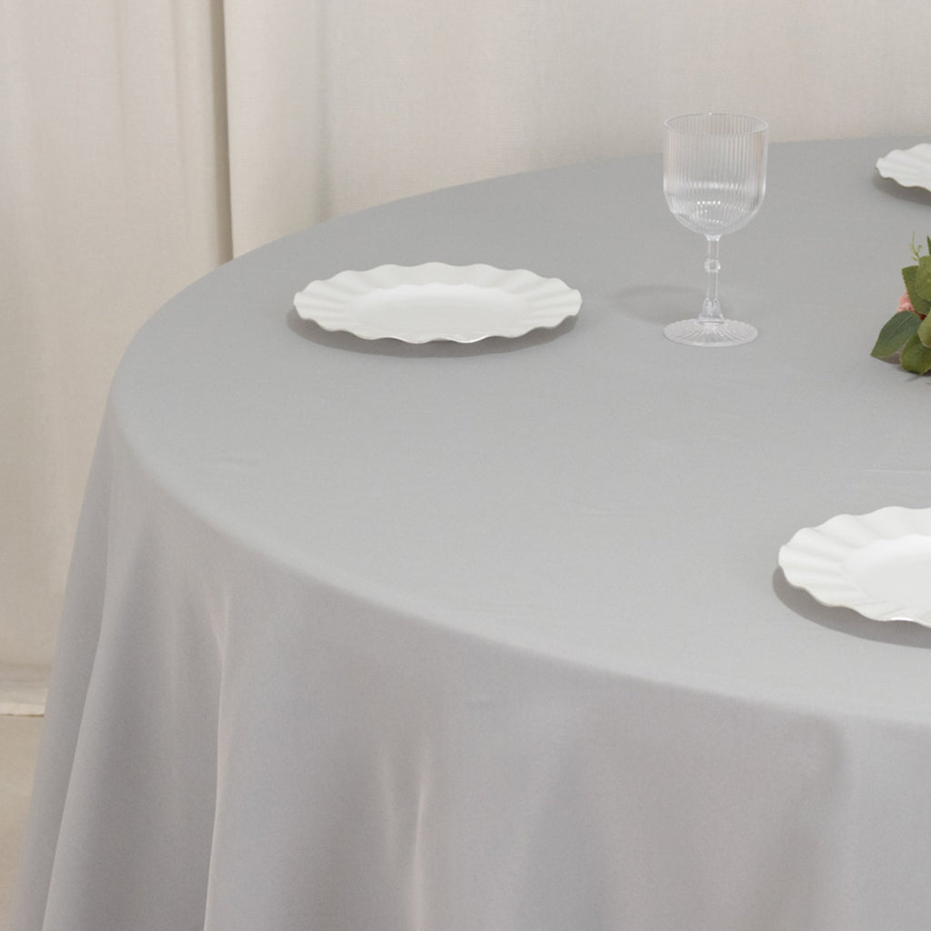 Premium Polyester 120" Round Tablecloth Silver - Seamless 220GSM Wrinkle - Resistant Table Cover - Bell Racket Store