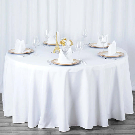 Premium Polyester 120" Round Tablecloth White - Seamless 220GSM Wrinkle - Resistant Design for Classy Events - NestOCart