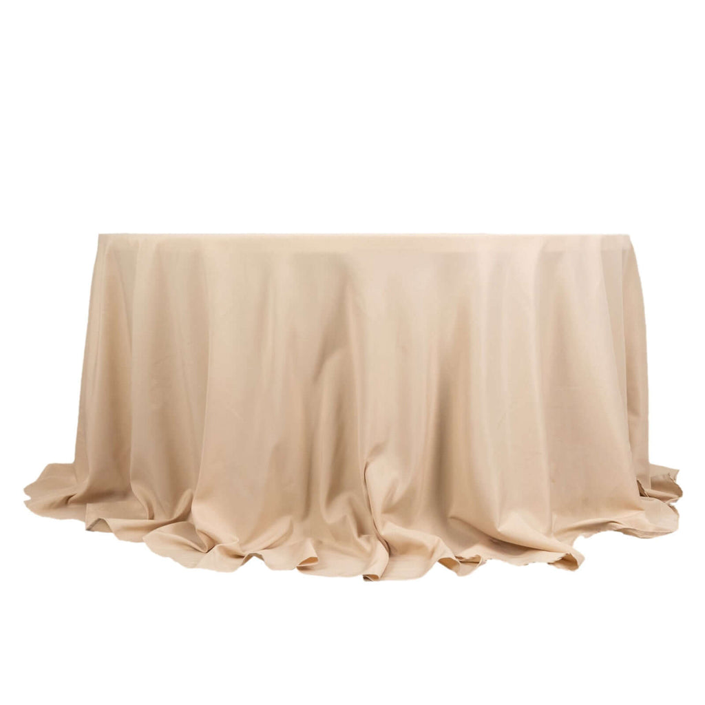 Premium Polyester 132" Round Tablecloth Beige - Seamless 220GSM Wrinkle - Resistant Table Cover - Bell Racket Store
