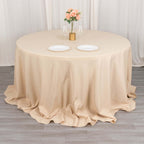 Premium Polyester 132" Round Tablecloth Beige - Seamless 220GSM Wrinkle - Resistant Table Cover - Bell Racket Store
