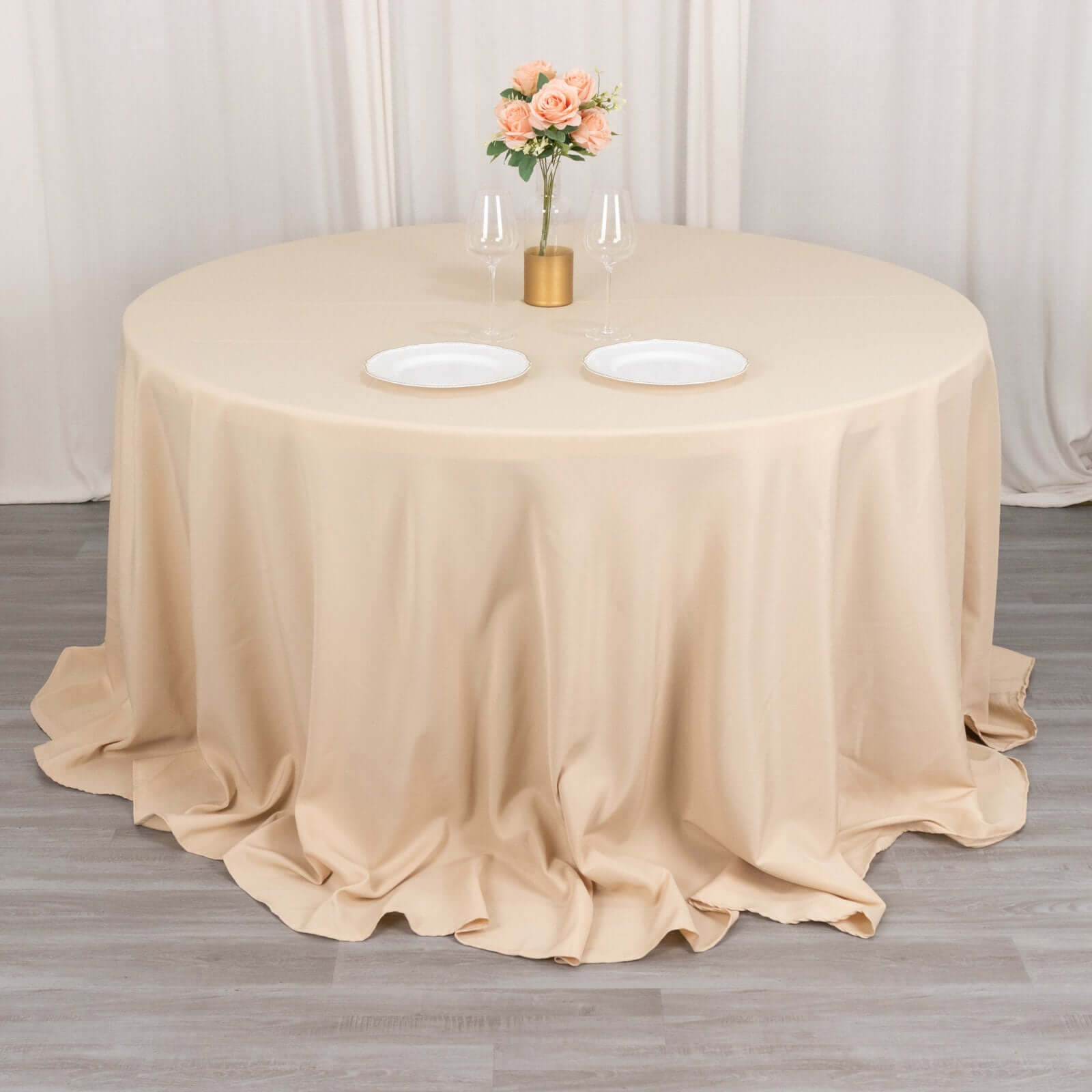 Premium Polyester 132" Round Tablecloth Beige - Seamless 220GSM Wrinkle - Resistant Table Cover - Bell Racket Store