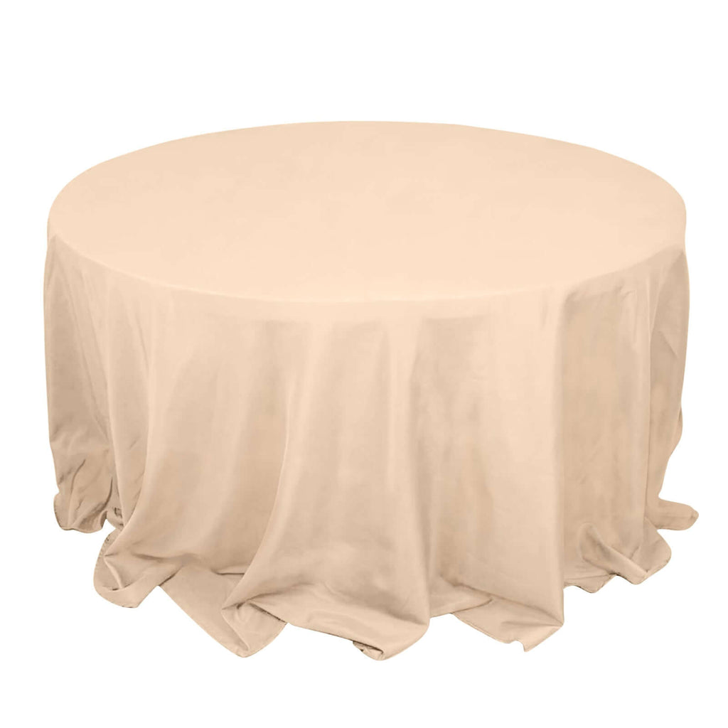 Premium Polyester 132" Round Tablecloth Beige - Seamless 220GSM Wrinkle - Resistant Table Cover - Bell Racket Store