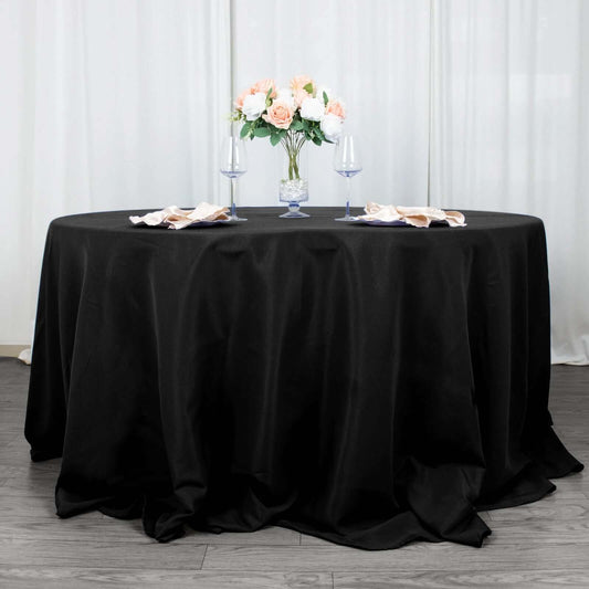 Premium Polyester 132" Round Tablecloth Black - Seamless 220GSM Wrinkle - Resistant Design for Upscale Occasions - NestOCart