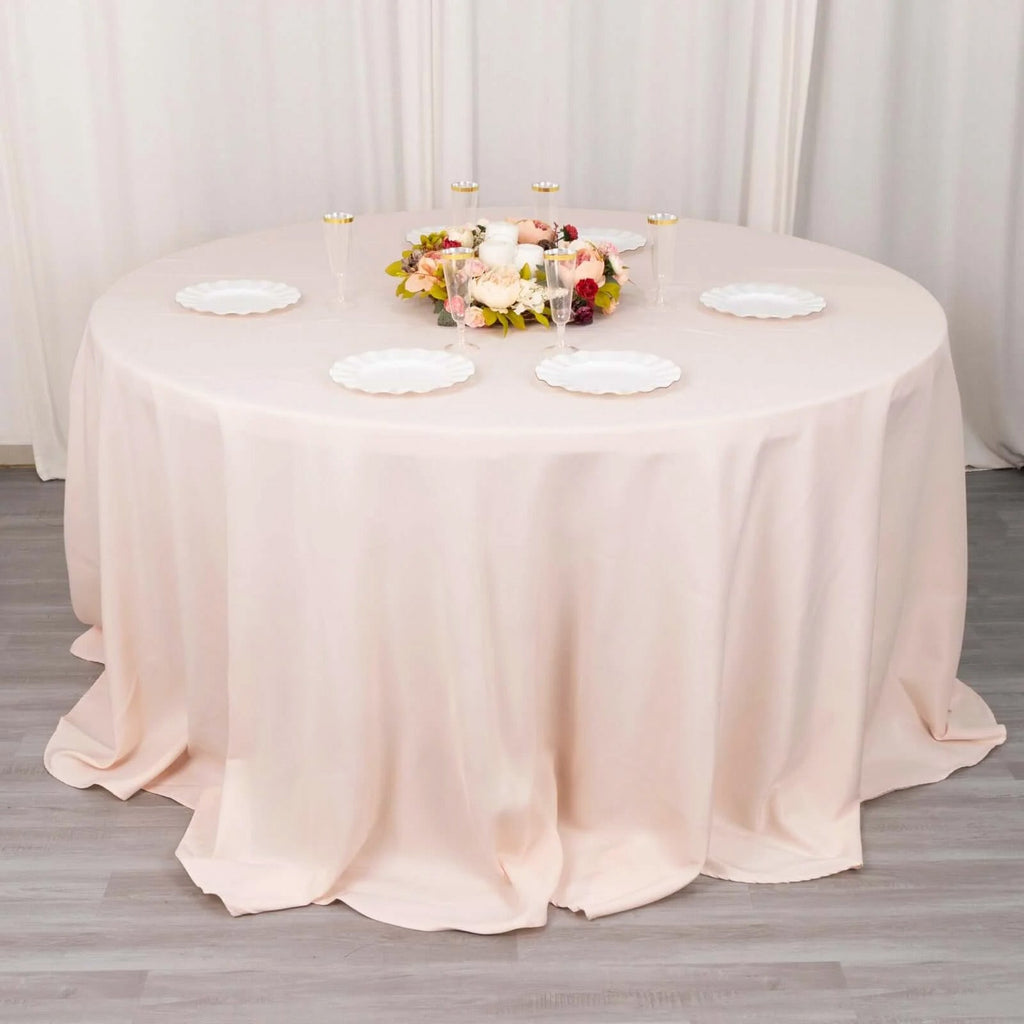 Premium Polyester 132" Round Tablecloth Blush - Seamless 220GSM Wrinkle - Resistant Table Cover - Bell Racket Store