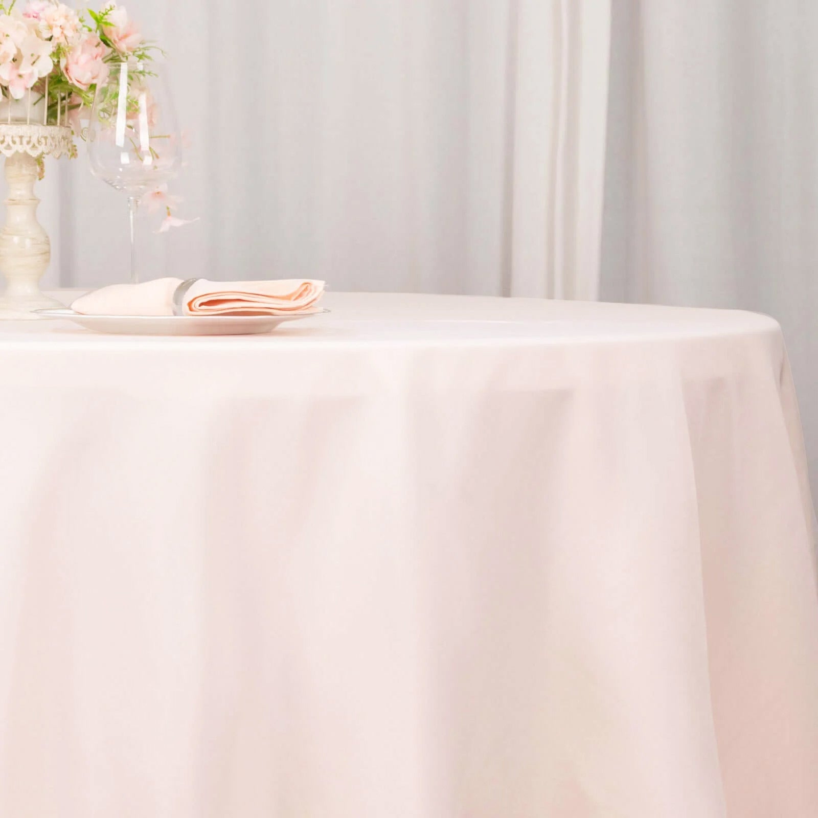 Premium Polyester 132" Round Tablecloth Blush - Seamless 220GSM Wrinkle - Resistant Table Cover - Bell Racket Store