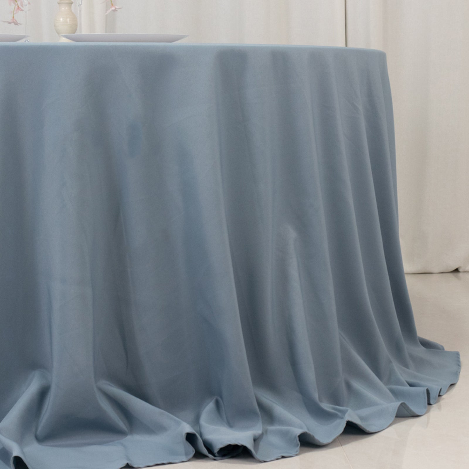 Premium Polyester 132" Round Tablecloth Dusty Blue - Seamless 220GSM Wrinkle - Resistant Table Cover - Bell Racket Store