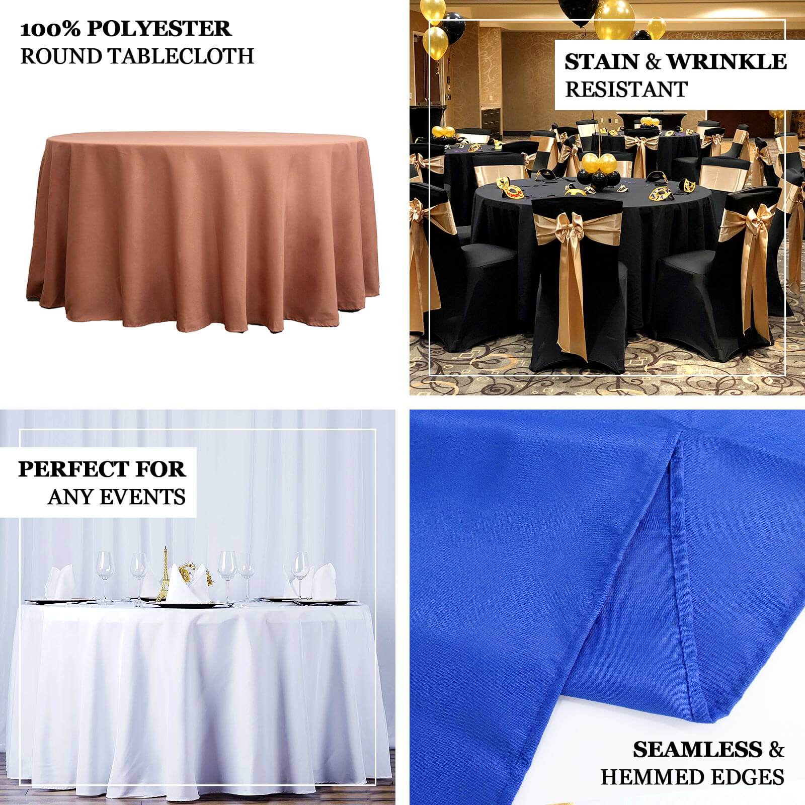 Premium Polyester 132" Round Tablecloth Dusty Blue - Seamless 220GSM Wrinkle - Resistant Table Cover - Bell Racket Store
