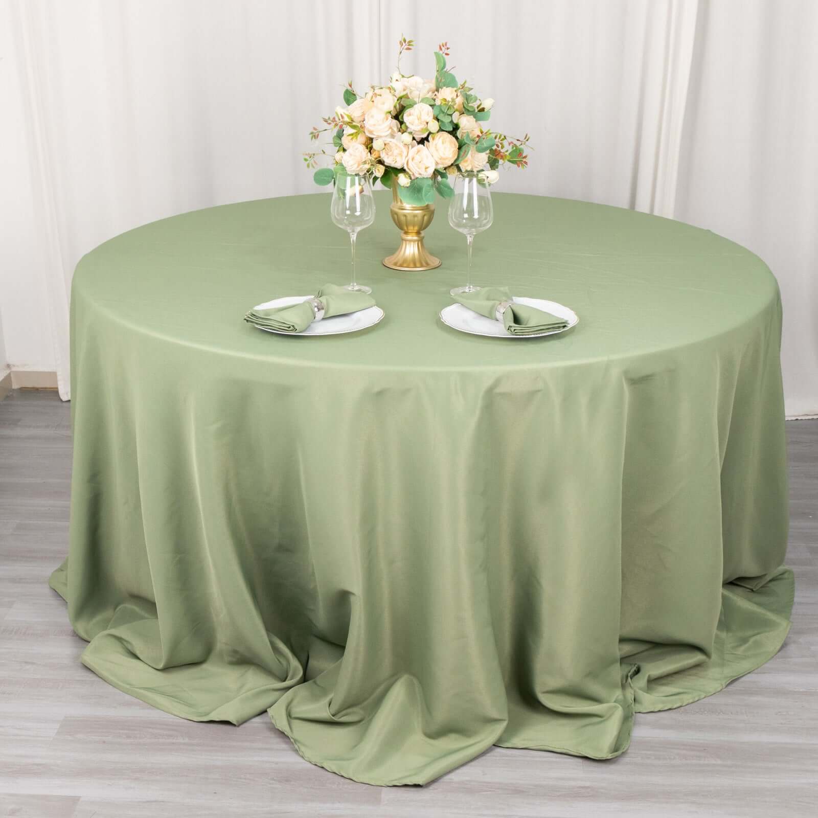 Premium Polyester 132" Round Tablecloth Dusty Sage Green - Seamless 220GSM Wrinkle - Resistant Table Cover - Bell Racket Store