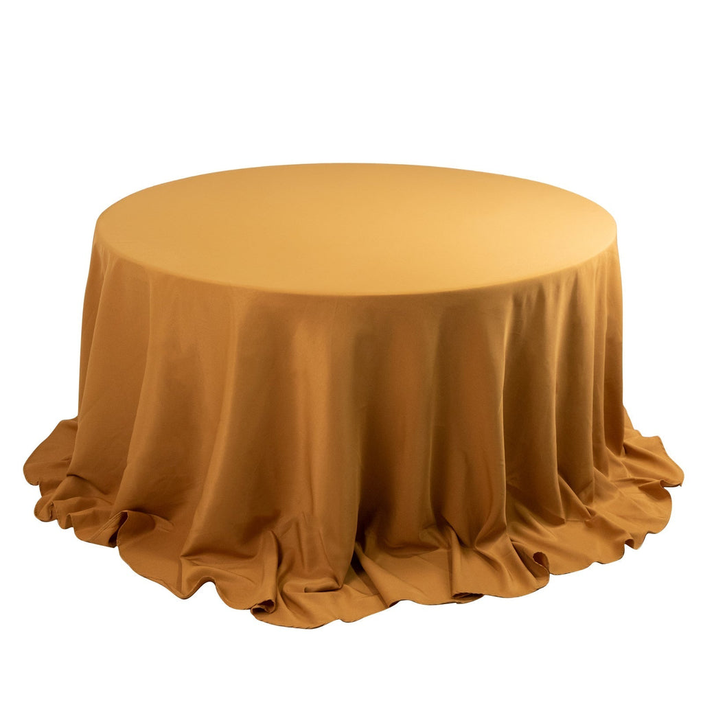 Premium Polyester 132" Round Tablecloth Gold - Seamless 220GSM Wrinkle - Resistant Design for Upscale Occasions - Bell Racket Store
