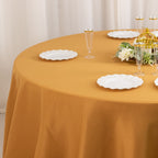 Premium Polyester 132" Round Tablecloth Gold - Seamless 220GSM Wrinkle - Resistant Design for Upscale Occasions - Bell Racket Store