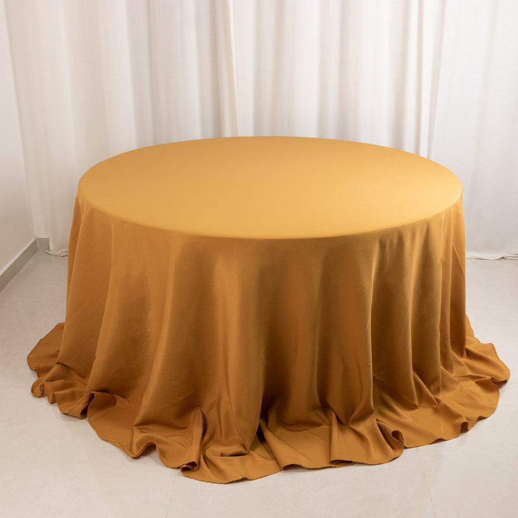 Premium Polyester 132" Round Tablecloth Gold - Seamless 220GSM Wrinkle - Resistant Design for Upscale Occasions - Bell Racket Store