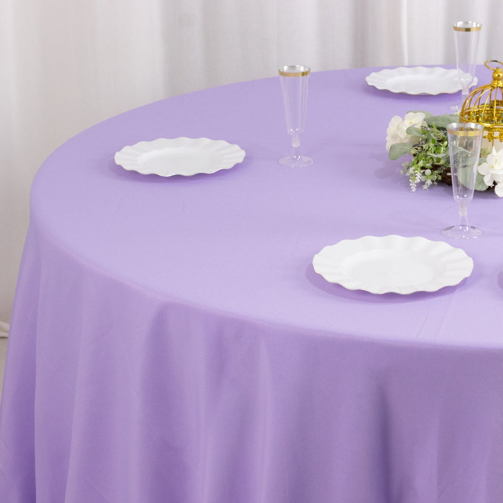 Premium Polyester 132" Round Tablecloth Lavender Lilac - Seamless 220GSM Wrinkle - Resistant Table Cover - Bell Racket Store