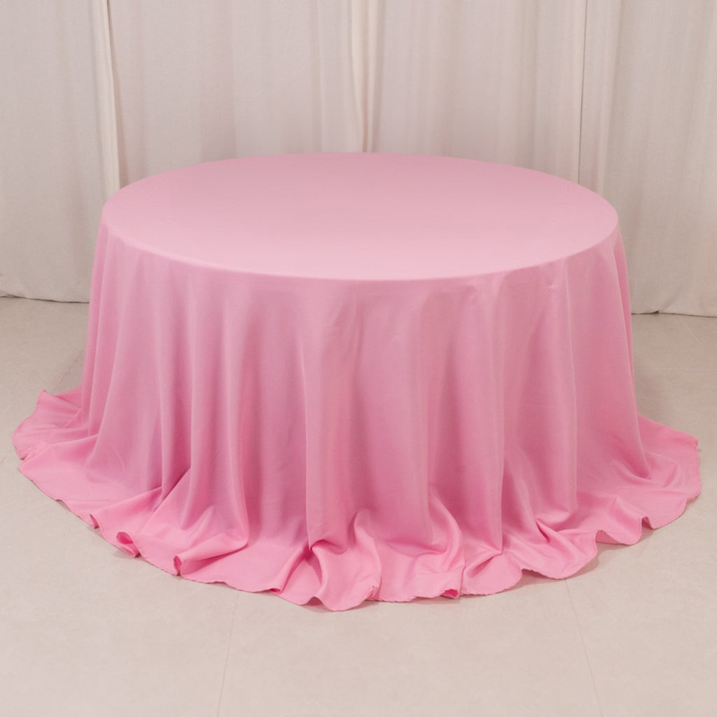 Premium Polyester 132" Round Tablecloth Pink - Seamless 220GSM Wrinkle - Resistant Table Cover - Bell Racket Store