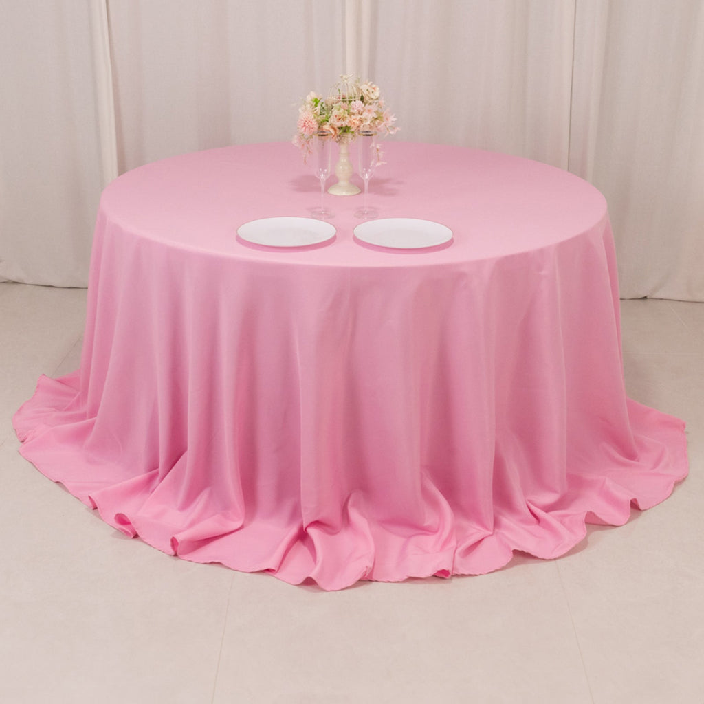 Premium Polyester 132" Round Tablecloth Pink - Seamless 220GSM Wrinkle - Resistant Table Cover - Bell Racket Store