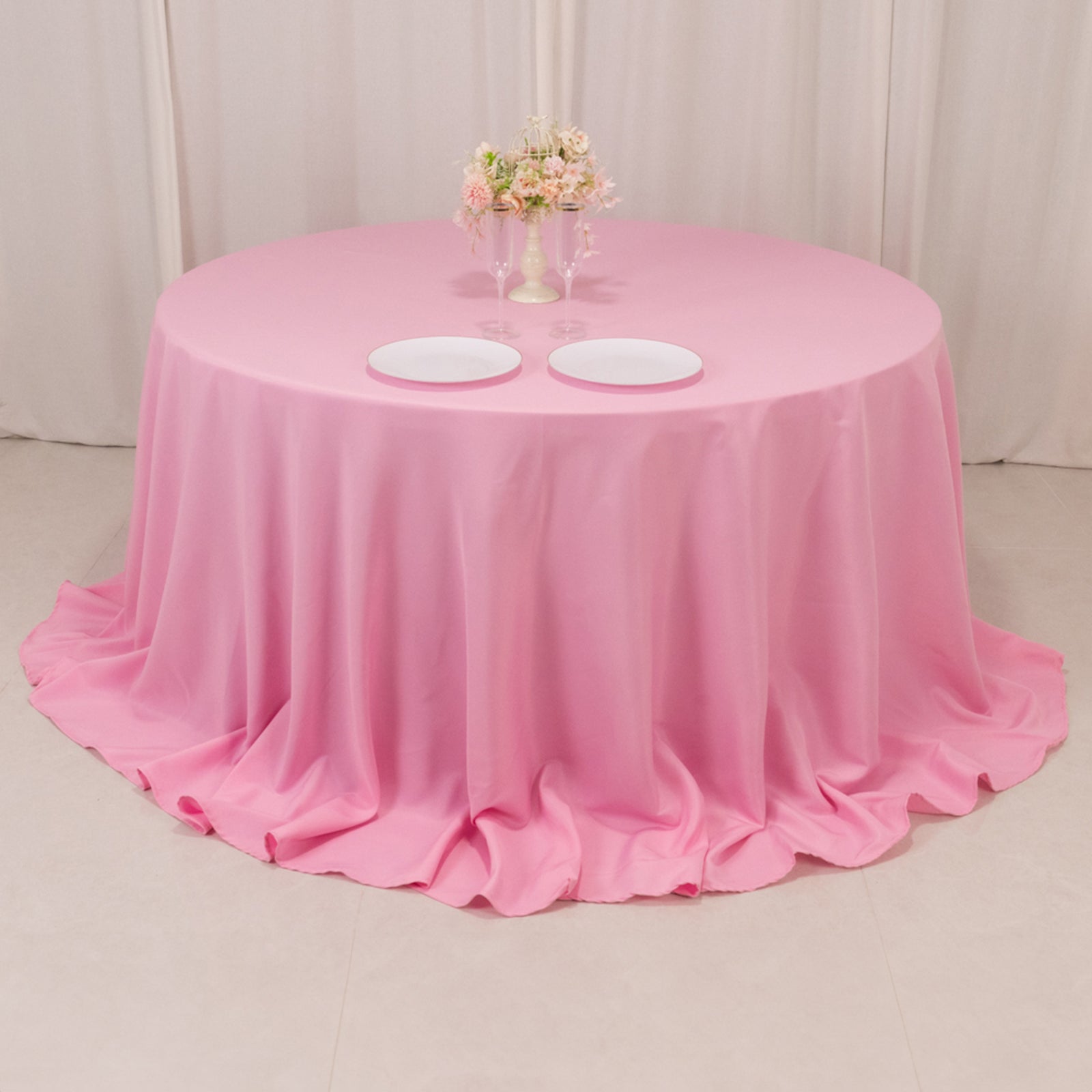 Premium Polyester 132" Round Tablecloth Pink - Seamless 220GSM Wrinkle - Resistant Table Cover - Bell Racket Store