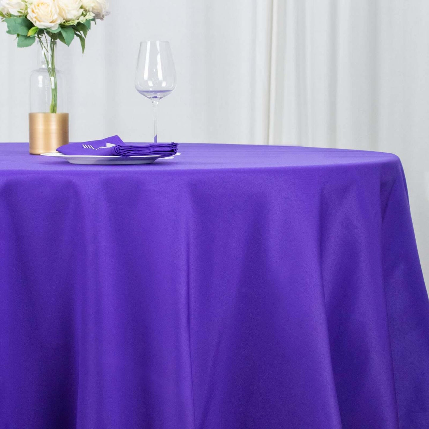 Premium Polyester 132" Round Tablecloth Purple - Seamless 220GSM Wrinkle - Resistant Table Cover - Bell Racket Store
