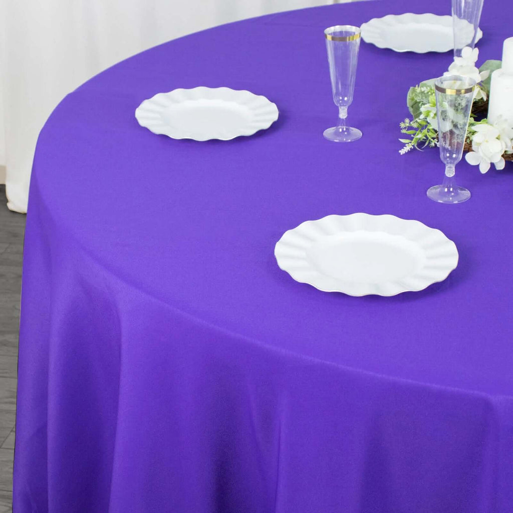 Premium Polyester 132" Round Tablecloth Purple - Seamless 220GSM Wrinkle - Resistant Table Cover - Bell Racket Store