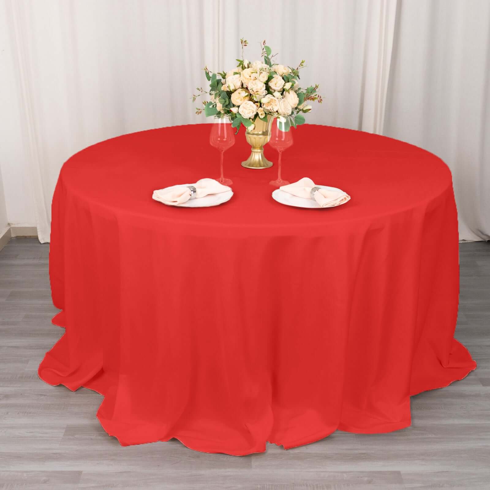 Premium Polyester 132" Round Tablecloth Red - Seamless 220GSM Wrinkle - Resistant Table Cover - Bell Racket Store